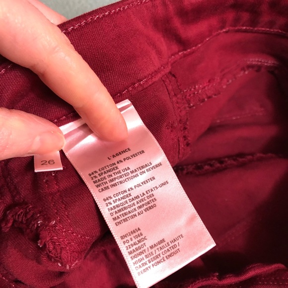 L’AGENCE MARGOT COATED skinny JEANS IN DARK BERRY burgundy SIZE 26 - Picture 12 of 14